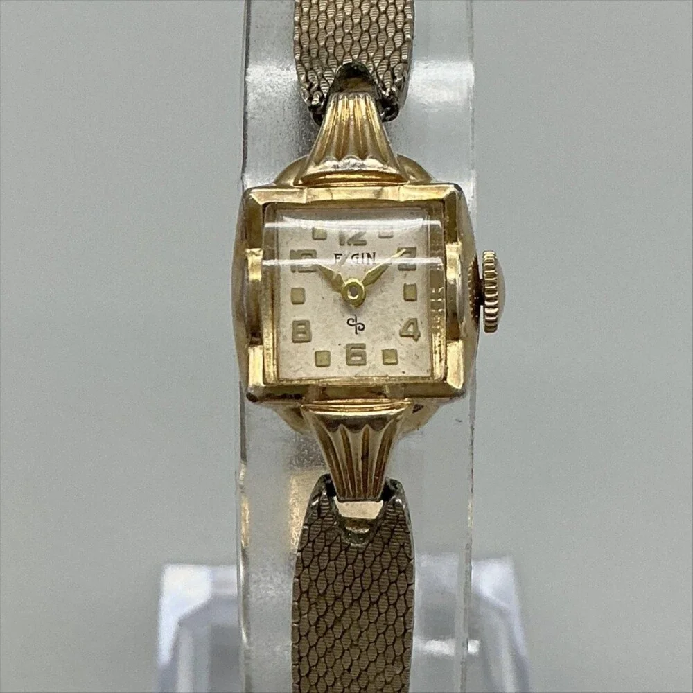 Vintage Elgin Womens Watch 14mm 10K Rolled Gold Plated Mesh Band Manual Wind